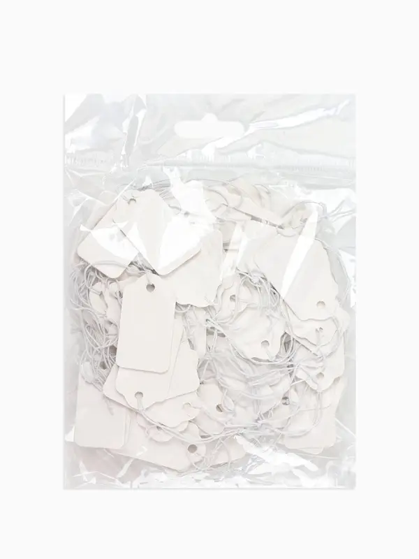 Ценники на верёвке, 100 шт. отверстие 3 мм, 3.3&times;1.8 см, белый