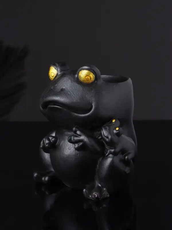 Кашпо "Лягушка с лягушонком" 10х10 см, чёрный