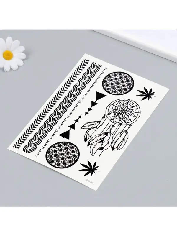 Переводные тату на тело чёрные «Ловец снов», 21×14.8 см