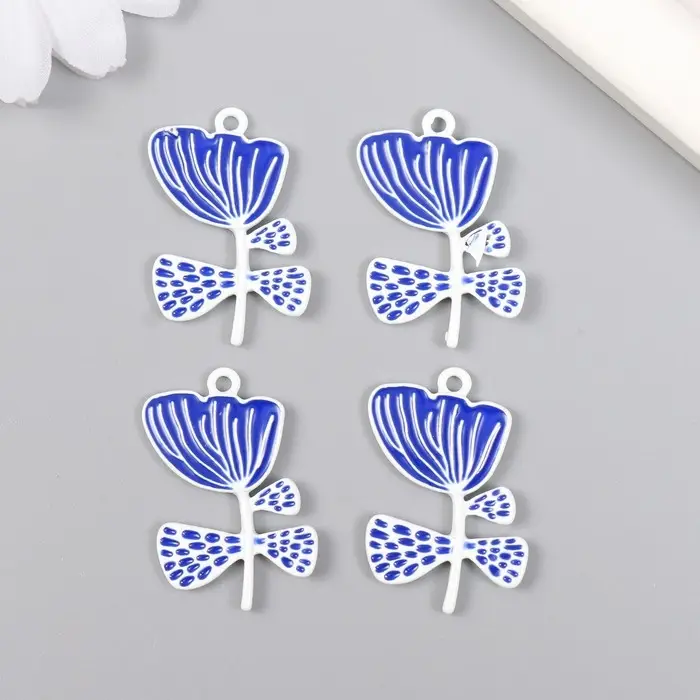 Декор для творчества металл, эмаль "Бело-синий цветок" 2,2х3 см