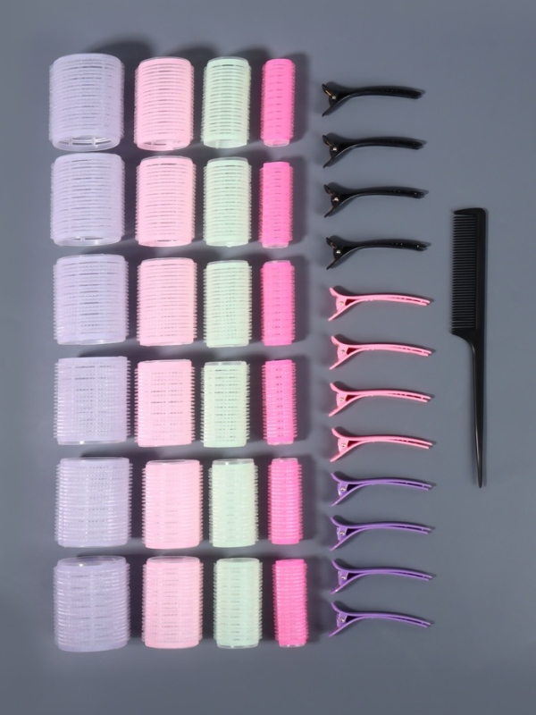 Набор для завивки волос, 37 предметов: бигуди - 24 шт., зажимы - 12 шт., расчёска, цвет МИКС