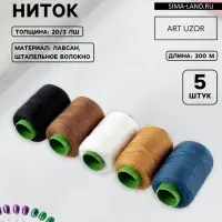 Набор ниток джинсовый №4, 20/3, 300 м, 5 шт., разноцветный