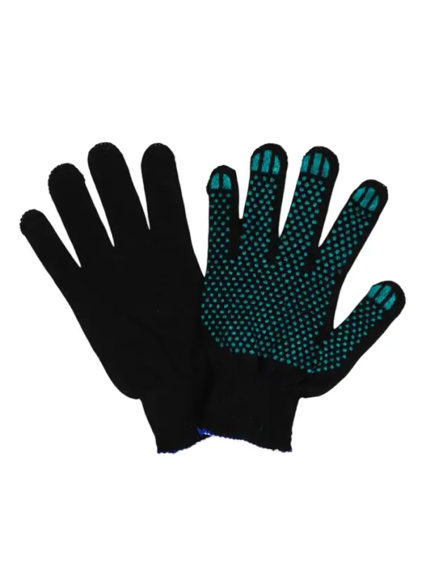 Перчатки садовые, хб, вязка 10 класс, 3 нити, размер 9, с ПВХ точками, чёрные Перчатки садовые, хб, вязка 10 класс, 3 нити, размер 9, с ПВХ точками, чёрные