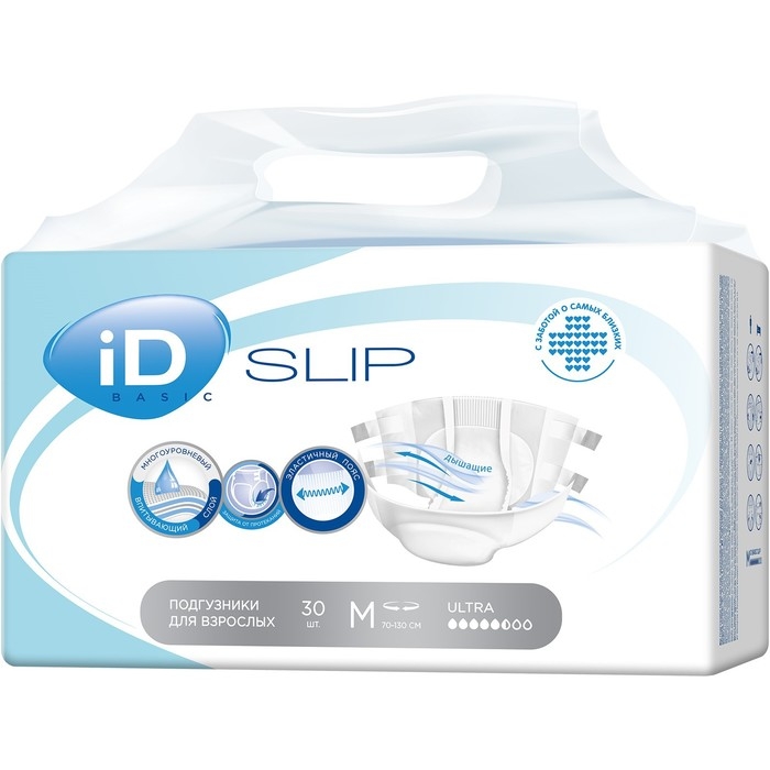 Подгузники для взрослых iD Slip Basic, размер M, 30 шт. Подгузники для взрослых iD Slip Basic, размер M, 30 шт.