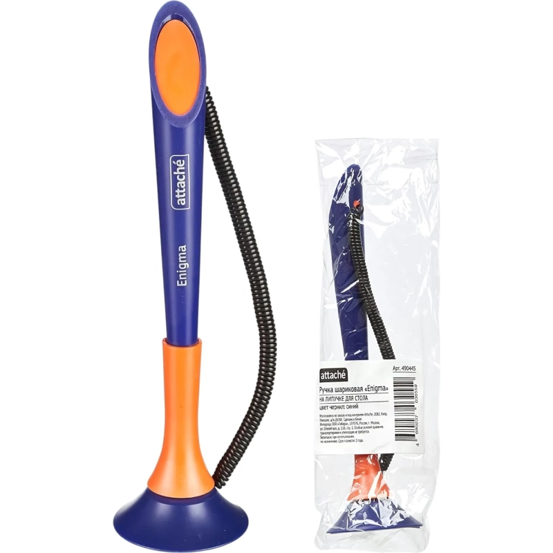 Ручка шариковая на подставке на липучке для стола Attache Enigma, син.ст