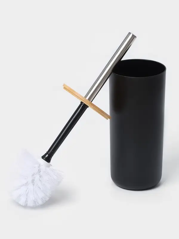 Аксессуары для ванной комнаты SAVANNA &laquo;Вуди&raquo;, 6 предметов, мыльница, дозатор, 2 стакана, ёршик, ведро, чёрные