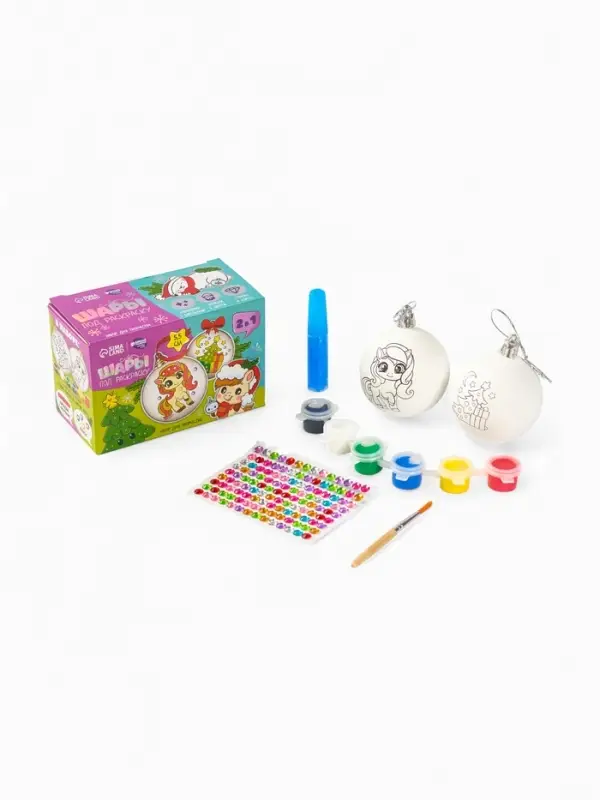 Набор для творчества «Елочные шары под раскраску »Волшебство« + краски, 2 шт. Набор для творчества «Елочные шары под раскраску »Волшебство« + краски, 2 шт.