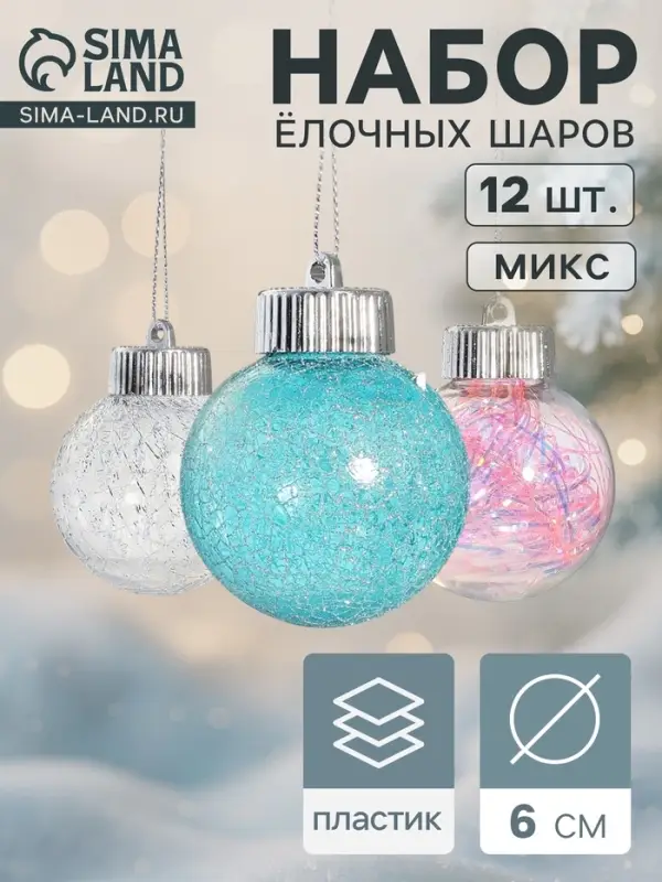 Ёлочные игрушки &laquo;Калейдоскоп&raquo; каприз, шары новогодние, d=6 см, набор 12 шт., МИКС