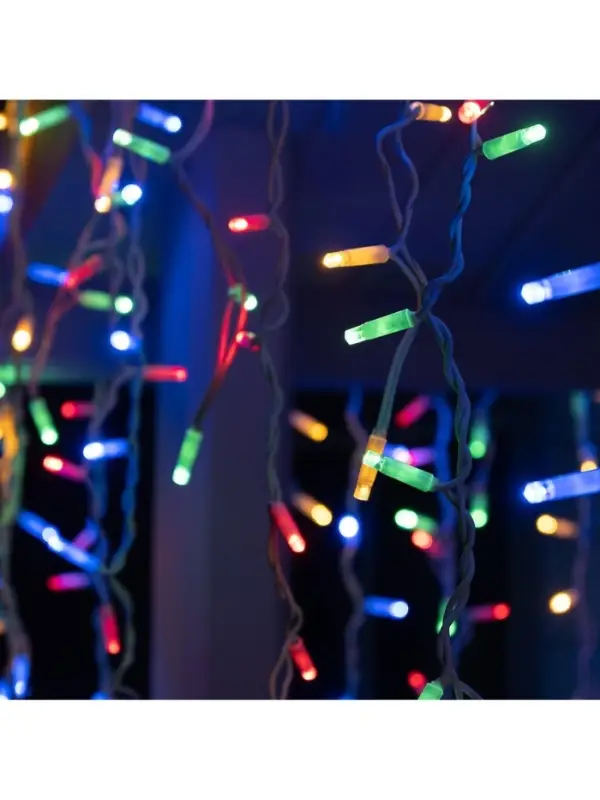 Гирлянда &laquo;Бахрома&raquo; 3&times;0.9 м, IP65, УМС, белая нить каучук, 144 LED, свечение мульти, 220 В