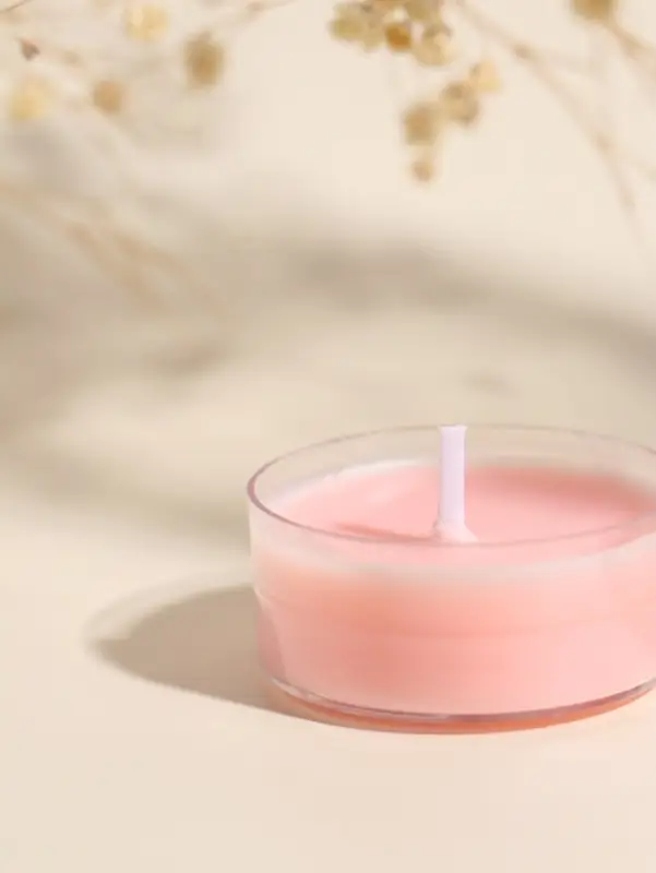 Чайная свеча ароматическая "Круглая" розовая, аромат сладкая хурма 3,8х3,8х1,8 см