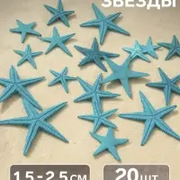 Набор натуральных морских звезд, 1.5 - 2.5 см, 20 шт., синий