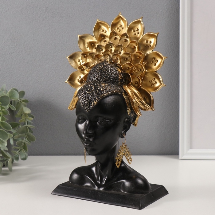 Сувенир полистоун бюст Сувенир полистоун бюст "Девушка с золотой георгиной-короной" чёрный 8,6х17х26,6 см