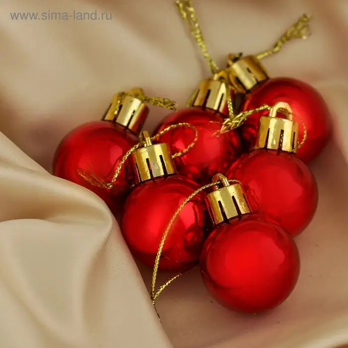 Ёлочные игрушки &laquo;Глянец&raquo;, шары новогодние, d=3 см, набор 6 шт., красный