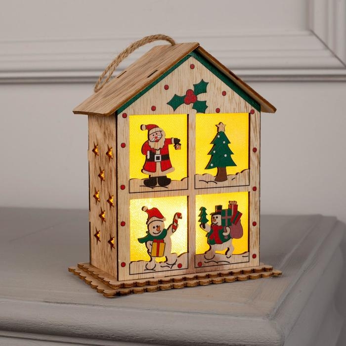 Ёлочная игрушка «Домик с окошками», от батареек, свечение тёплое белое Ёлочная игрушка «Домик с окошками», от батареек, свечение тёплое белое