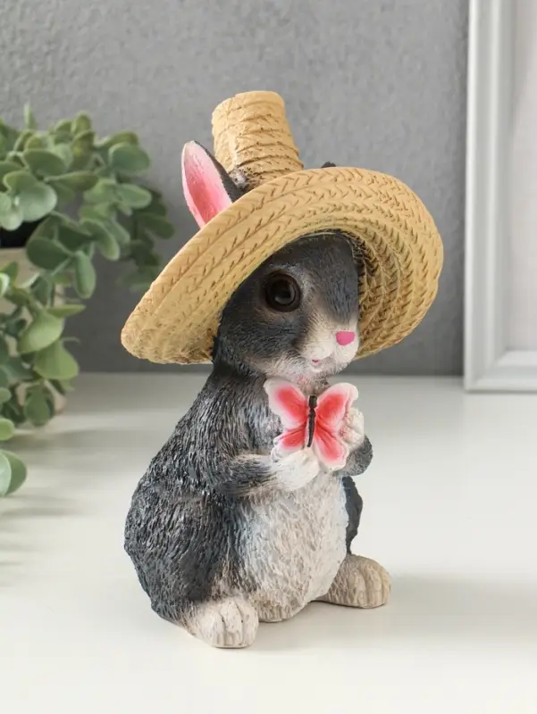 Копилка Копилка "Зайчик в шляпе с бабочкой" 19х13х12 см, серый