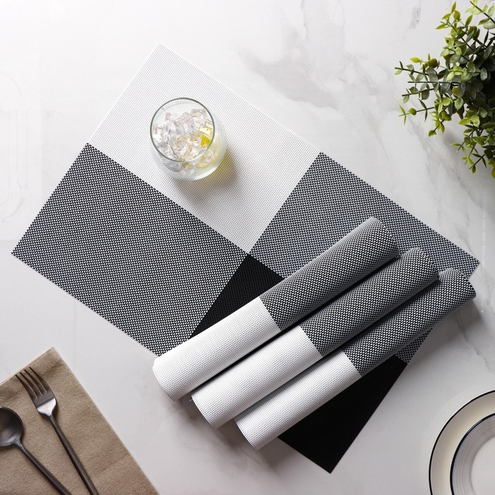 Салфетки сервировочные на стол Доляна «Настроение», 4 шт, 45×30 см, цвет бело-чёрный Салфетки сервировочные на стол Доляна «Настроение», 4 шт, 45×30 см, цвет бело-чёрный