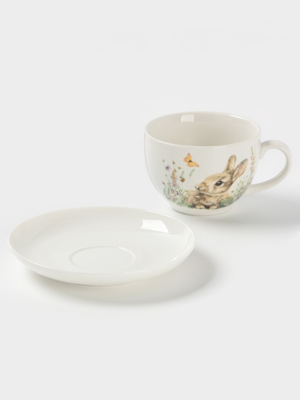 Чайная пара Доляна «Зайка», 2 предмета: чашка 250 мл, блюдце d=15 см, фарфор, белая Чайная пара Доляна «Зайка», 2 предмета: чашка 250 мл, блюдце d=15 см, фарфор, белая