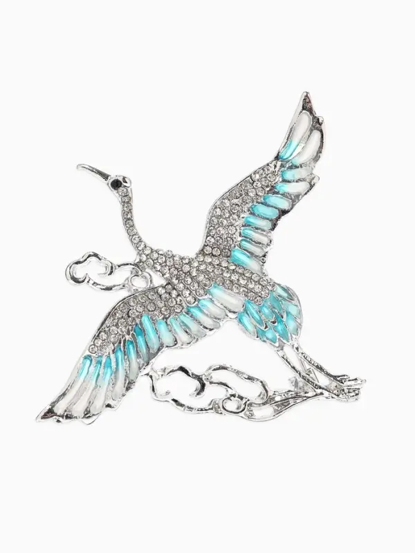 Брошь &laquo;Аист в облаках&raquo;, белая, голубая в серебре