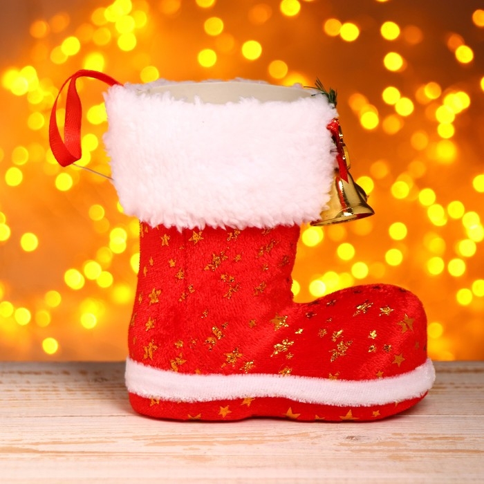 Подарочная упаковка «Сапожок», с колокольчиками, цвет красный