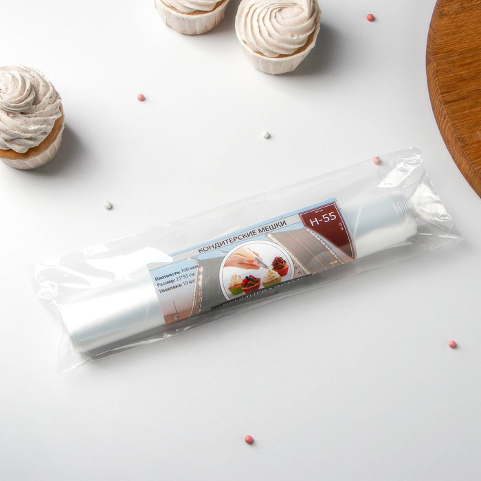 Мешок кондитерский h=55 см, рулон 10 шт, 55×25 см, цвет прозрачный Мешок кондитерский h=55 см, рулон 10 шт, 55×25 см, цвет прозрачный