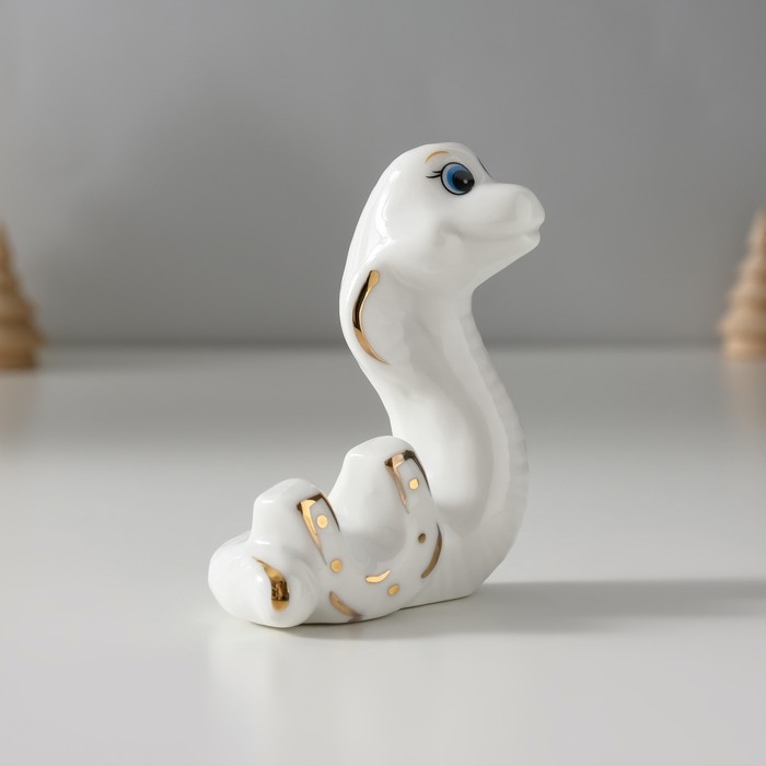 Сувенир керамика Сувенир керамика "Белая кобра с подковой" с золотом 2,5х6,5х8 см