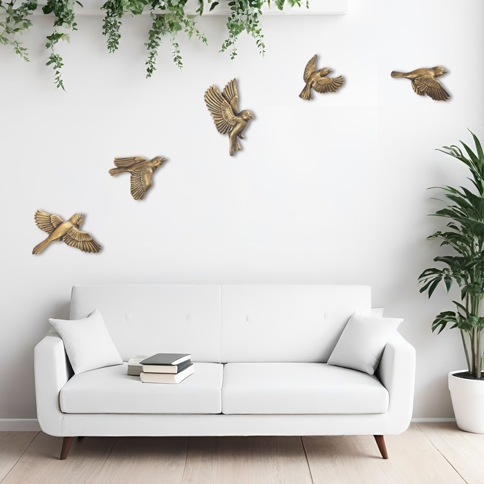 Декорация настенная, гипсовое панно Декорация настенная, гипсовое панно "Птицы" 5 шт, бронза