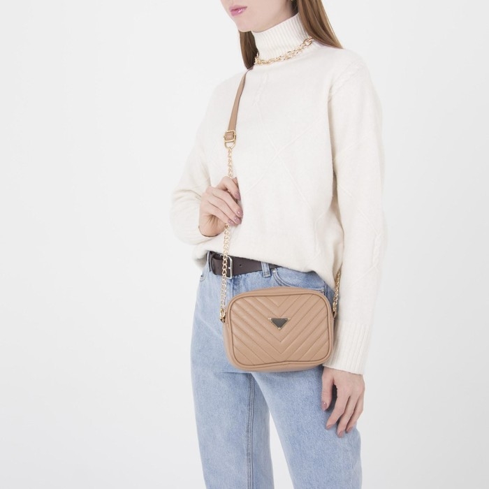 Сумка со строчкой и цветной подкладкой, цвет бежевый Сумка со строчкой и цветной подкладкой, цвет бежевый