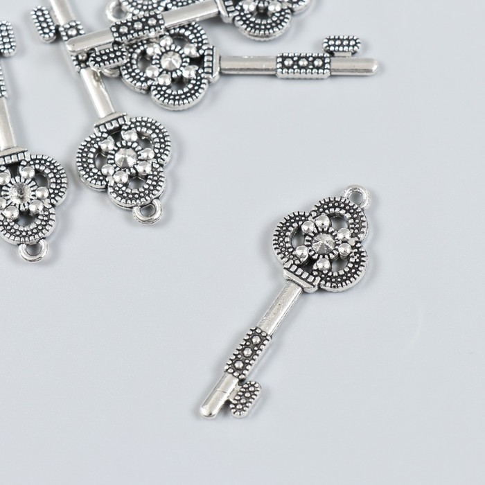 Декор для творчества металл Декор для творчества металл "Ключик с трилистником" набор 6 шт серебро 1,5х4,2 см