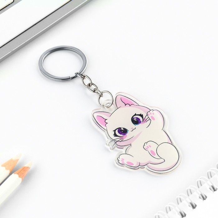 Брелок для ключей детский акриловый "Котик", 5,1 х 6,2 см