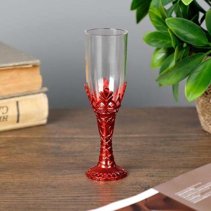 Подсвечник стекло, пластик Подсвечник стекло, пластик "Бокалы" красный набор 2 шт 10,5х3х3 см