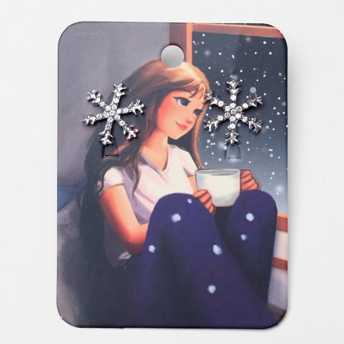 Новый год! Серьги со стразами «Снежинки» мини, цвет белый в серебре Новый год! Серьги со стразами «Снежинки» мини, цвет белый в серебре