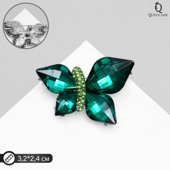 Брошь «Бабочка» крупная, цвет зелёный в серебре Брошь «Бабочка» крупная, цвет зелёный в серебре