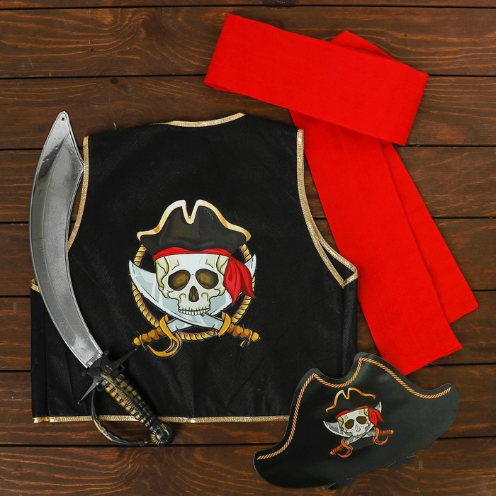 Карнавальный костюм «Полундра», жилетка, шляпа, пояс, меч Карнавальный костюм «Полундра», жилетка, шляпа, пояс, меч