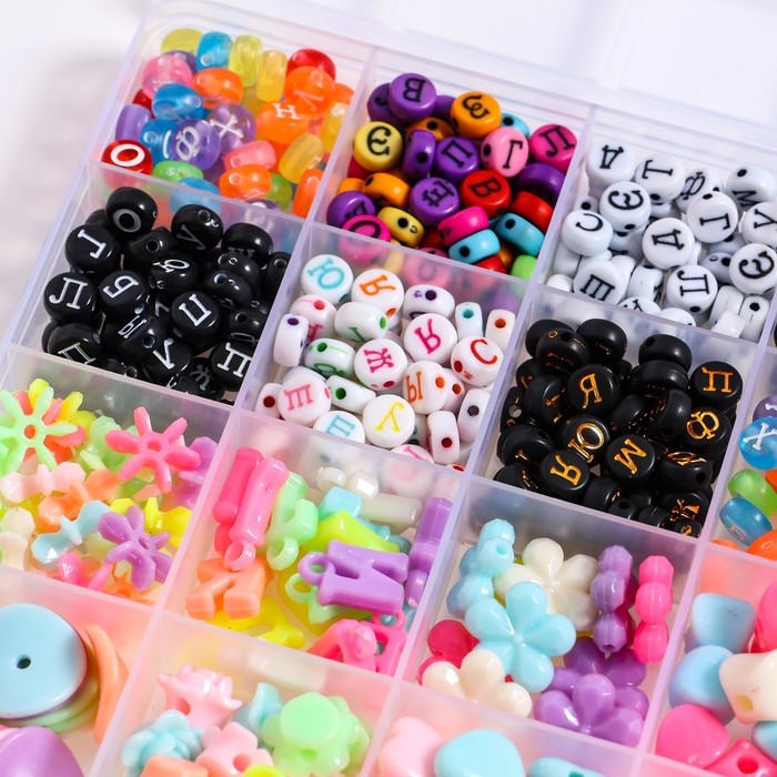 Набор для создания украшений с русским алфавитом, 24 вида бусин, 2 лески, ножницы Набор для создания украшений с русским алфавитом, 24 вида бусин, 2 лески, ножницы