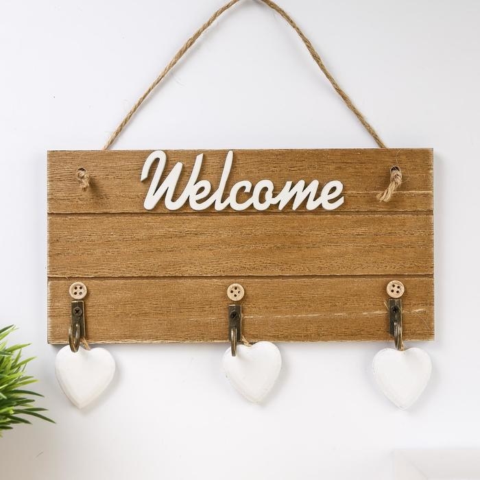 Крючки декоративные дерево Крючки декоративные дерево "Три сердца. Welcome"МИКС 20х10х2,5 см