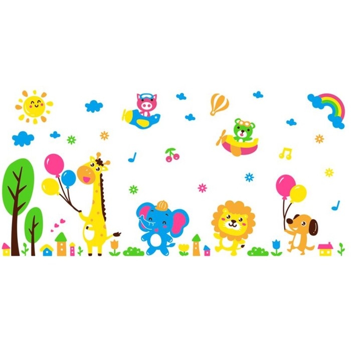 Наклейки интерьерные Наклейки интерьерные "Зверята", детские, декор на стену, панно 200 х 96 см