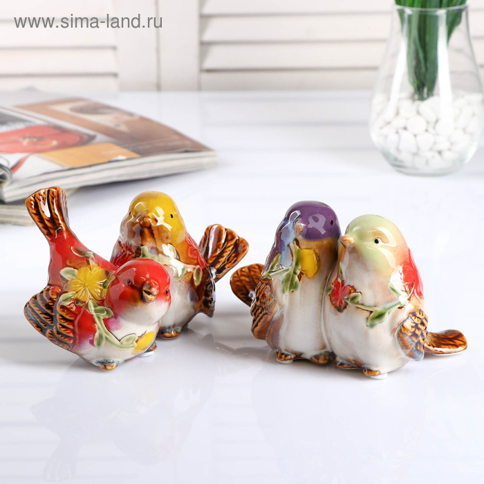 Сувенир керамика  Сувенир керамика "Воробьи с цветами" МИКС 10х16,5х10 см