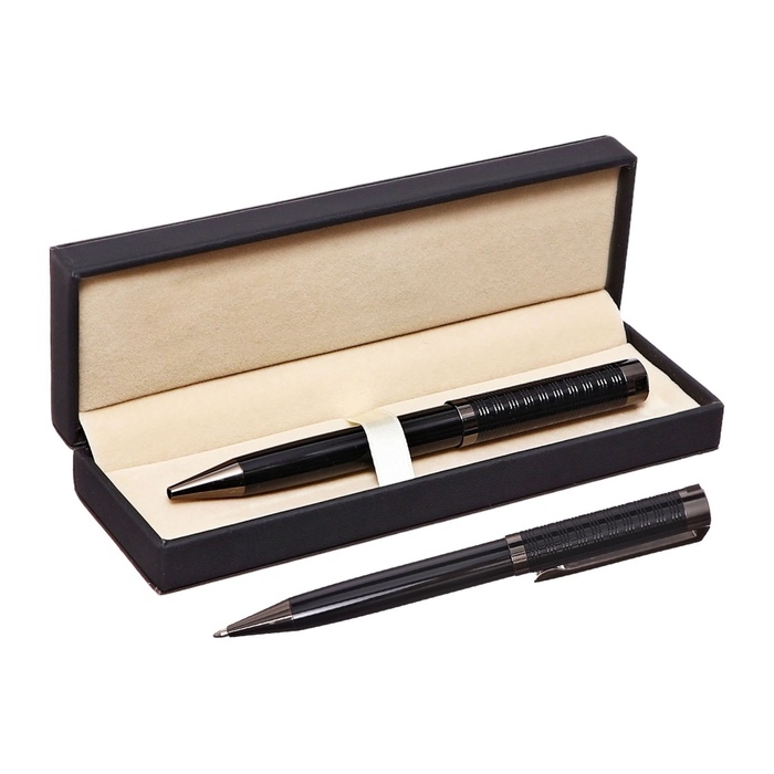 Ручка подарочная шариковая в кожзам футляре поворотная Эксклюзив корпус черный/серебро Ручка подарочная шариковая в кожзам футляре поворотная Эксклюзив корпус черный/серебро