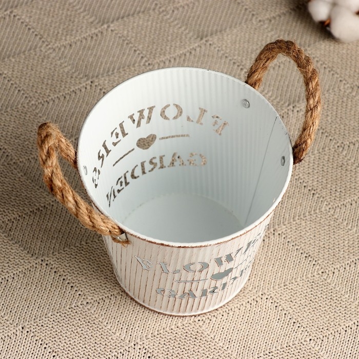 Кашпо  Кашпо "Ведерко цветочный сад" белое, 13х13х12см