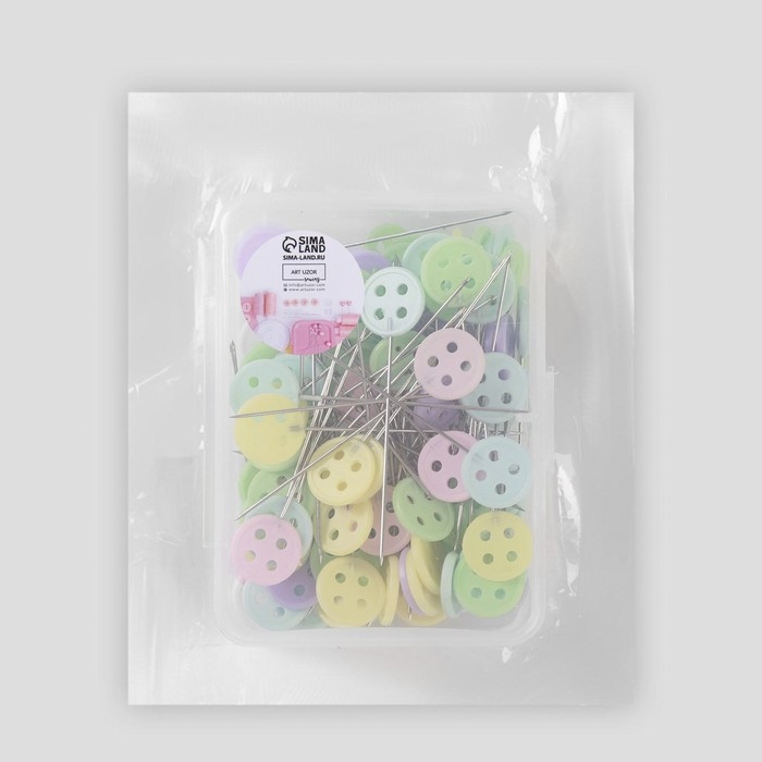 Булавки для квилтинга «Пуговки», 46 мм, 100 шт, цвет разноцветный Булавки для квилтинга «Пуговки», 46 мм, 100 шт, цвет разноцветный