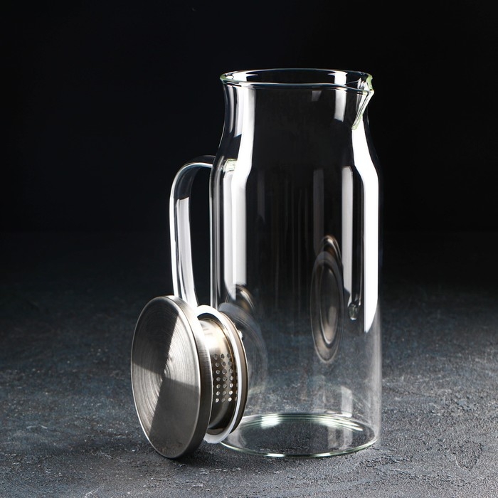 Кувшин для воды стеклянный с крышкой Magistro «Стиль», 1,2 л, 14,5×10×22 см Кувшин для воды стеклянный с крышкой Magistro «Стиль», 1,2 л, 14,5×10×22 см