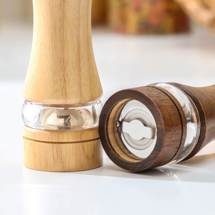 Набор мельниц для специй Доляна «Вуди», 5×5×16,5 см, керамический механизм Набор мельниц для специй Доляна «Вуди», 5×5×16,5 см, керамический механизм