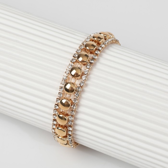 Браслет со стразами «Сияй» нить кругами, цвет белый в золоте, 18 см Браслет со стразами «Сияй» нить кругами, цвет белый в золоте, 18 см