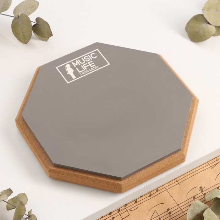 Набор барабанщика Music Life: Пэд тренировочный, d-8 дюймов + барабанные палочки, серый