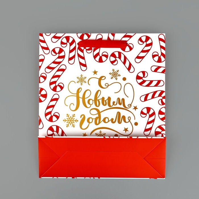 Пакет подарочный новогодний ламинированный «Новогодние леденцы», тиснение, M 30 х 26 х 9 см, Новый год Пакет подарочный новогодний ламинированный «Новогодние леденцы», тиснение, M 30 х 26 х 9 см, Новый год