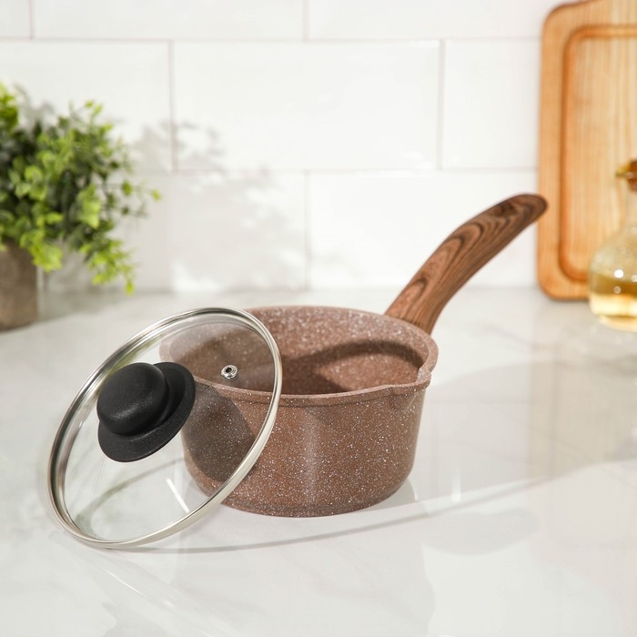 Ковш Доляна «Брауни», 1,3 л, d=17 см, h=8,3 см, стеклянная крышка, антипригарное покрытие, индукция Ковш Доляна «Брауни», 1,3 л, d=17 см, h=8,3 см, стеклянная крышка, антипригарное покрытие, индукция