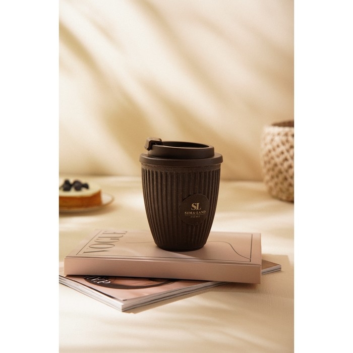 Стакан для кофе с крышкой SL Home, 250 мл, 9,5×9,5×12,5 см, цвет коричневый Стакан для кофе с крышкой SL Home, 250 мл, 9,5×9,5×12,5 см, цвет коричневый