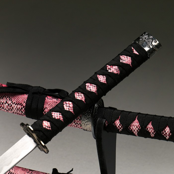 Сув. изделие катаны 2в1 на подставке, ножны кожзам, змея бордо 47/71см