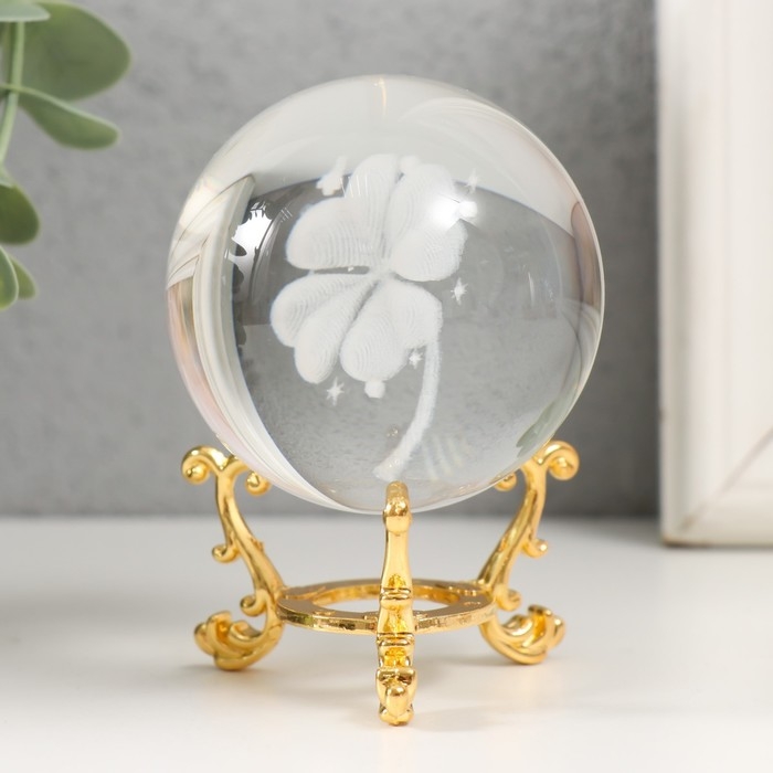 Сувенир стекло  Сувенир стекло "Клевер" d=6 см ажурная подставка 8,5х6х6 см