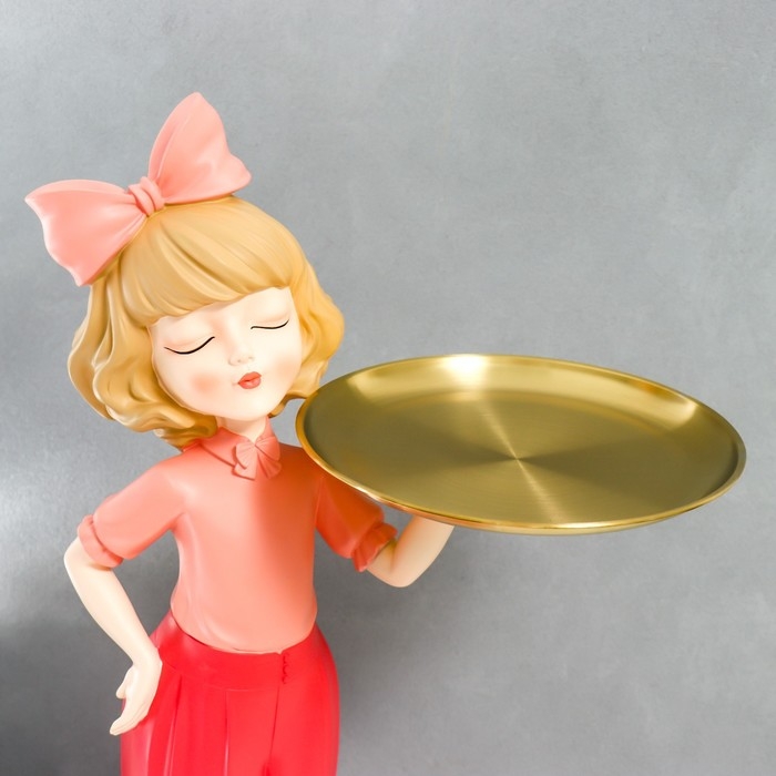 Сувенир полистоун подставка  Сувенир полистоун подставка "Девочка с розовым бантом и кошечкой" d=26 см 76х27х35 см